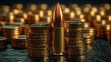 stosy złotych monet, pocisk