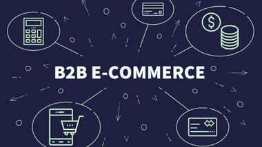 grafika, napis B2B, ikony e-commerce