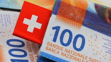 banknoty franki szwajcarskie, miniatura flagi Szwajcarii