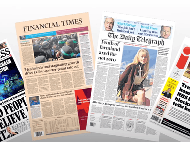 US Newspapers & Regional Media 10 UK national newspaper front pages including the Financial Times and The Daily Telegraph