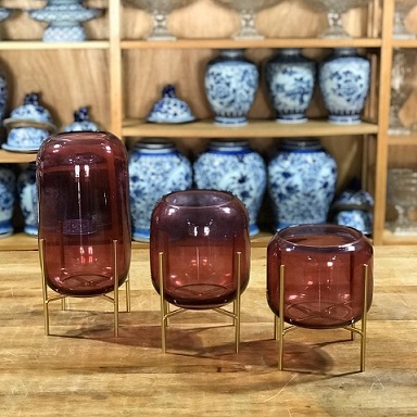 Vaso com suporte vidro rosa