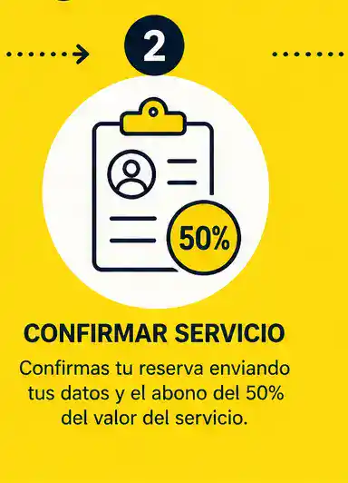 Confirmación de servicio de conductor elegido enviando datos y abono del 50 por ciento