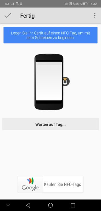 Screenshot: Aufgabe mit Trigger auf den NFC-Chip schreiben