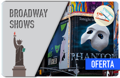 BroadwayShow alt="Marquesina de un teatro de Broadway iluminada, ofreciendo boletos para los mejores espectáculos."