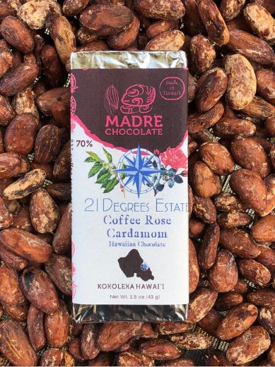 Kona Coffee Rose Cardamom Inclusion Bar 70% Cacao