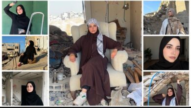 الناشطة بسمة أبو شهلا خلال تغطيتها الميدانية ونقلها للقصص الإنسانية من قلب الحدث في غزة.