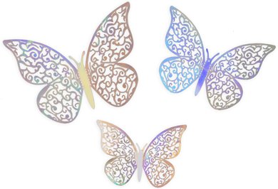 Oaktree 3D Butterflies Silver Iridescent - 12 pack