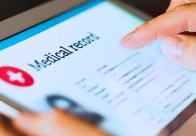 Medical record of a patient on a tablet.