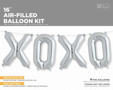 16 Inch XOXO Kit - Silver 16 Inch Foil Balloon