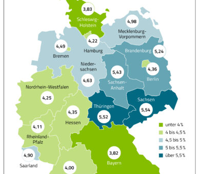 Deutschlandkarte mit Angaben der an Neurodermitis erkankten Personen