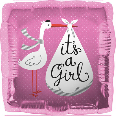 18 Inch  It's A Girl Stork Baby Foil Balloon