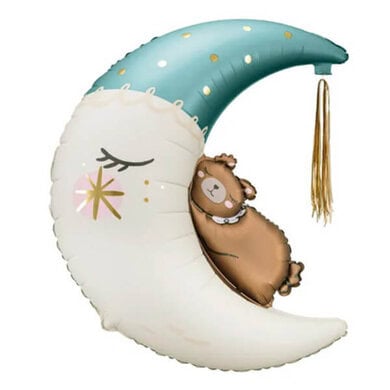 34 inch Blue Teddy Bear on the Moon Foil Balloon