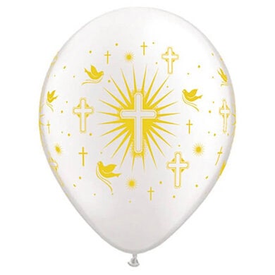 Gold Crosses & Doves Pearl White 11' Qualatex Balloons (50)