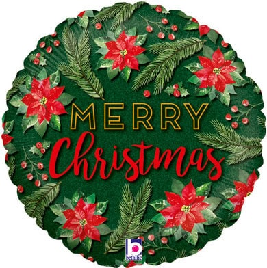 Watercolor Poinsettia Holographic Christmas Standard 18" Foil Balloon