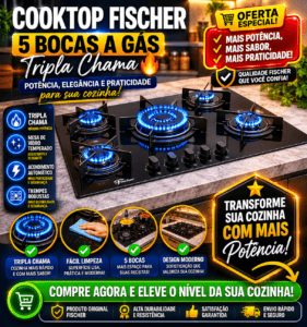 Fogão Cooktop De Embutir 5 Bocas A Gás Tripla Chama