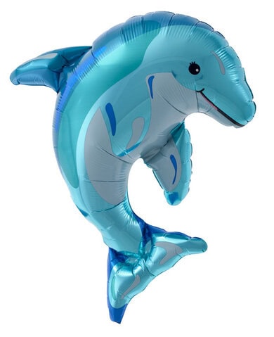 14 Inch  Blue Dolphin Self Sealing Foil Balloon Stick Cup included