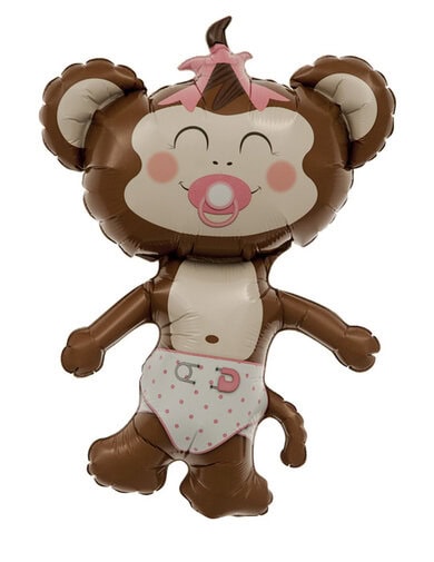 14 Inch Baby Girl Monkey Air fill Self Sealing Foil Balloon