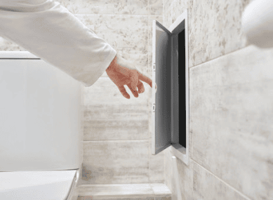 Ventilating a bathroom after using chemical drain cleaner in a toilet