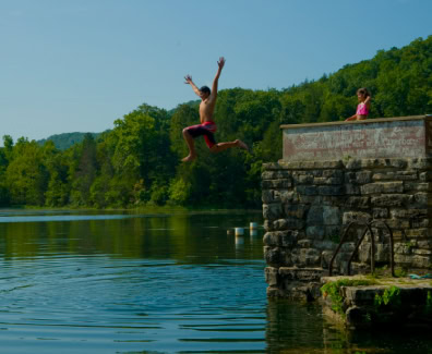 Children jumping into water