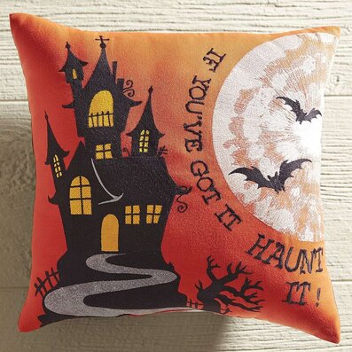 Haunted House Embroidered Pillow