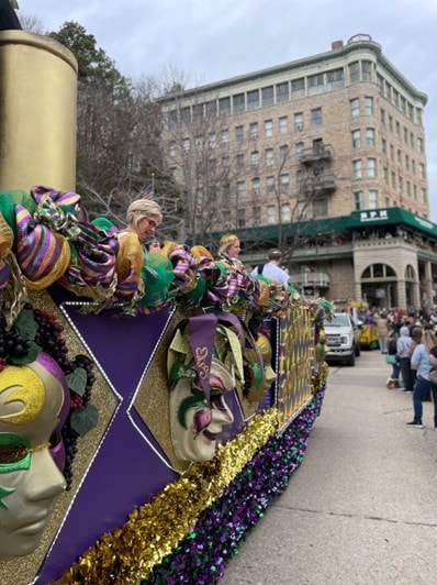 Basin Park Hotel on Mardi Gras Parade Route