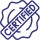 A purple line icon of a wavy circular seal with the word "CERTIFIED" across the center.