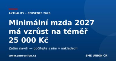 Minimální mzda 2027 má vzrůst na téměř 25 000 Kč