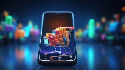 wirtualny koszyk z zakupami na ekranie smartfona