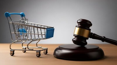 wózek sklepowy, młotek sędziowski