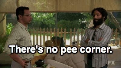 Rafi chooses a pee corner at Ruxin's house
