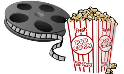 Film reel png sticker, popcorn