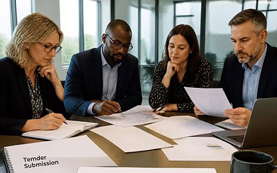 Procurement panel reviewing tender scoring criteria under the UK Procurement Act 2023