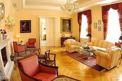 Period furniture and fixtures abound in the lovely common areas