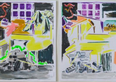 Peinture de Cécile Degouy : Invitation au voyage 7, acrylique sur papier, 2@50 x 65 cm, 2025