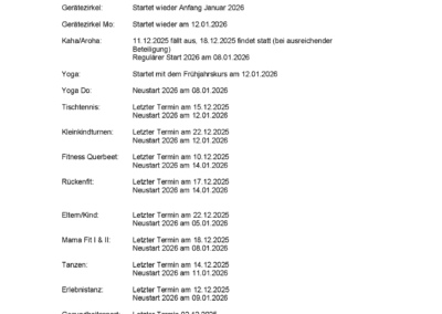 Informationsschreiben zur Winterpause 2025 der einzelnen Sparten im Sportverein Walle