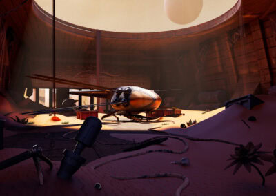 Vue sur un ornithoptère en animé du film Dune, réalisé par des étudiants d'Objectif 3D, Prépa Art Montpellier & Angoulême.