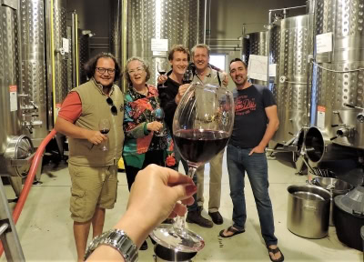 Enjoying blending in the tank room at Vino Dessera