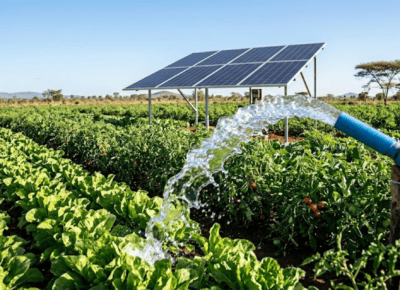 Solar panels harvesting sun energy for irrigation