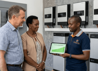 a couple looking at solar energy systems