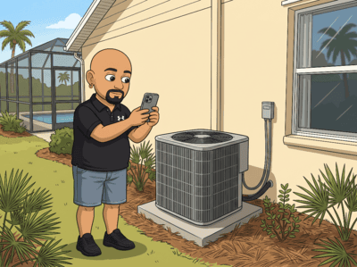 Outdoor HVAC unit documented during a four point inspection
