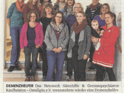 Netzwerk, Kaufbeuren, Ostallgäu, Demenz, Demenzhelferschulung, Schulung, Weltalzheimertag, Palliativ, stationär, ambulant, Hospiz, SAPV, Krankenhaus, Anschlussbehandlung, Rehabilitation, Altenheim, Pflegeheim, Versorgung, Senioren, Aktivitäten, Pflege, Pflegeservice, Hospitalstiftung, Seniorenbeirat, Seniorenbüro, Hilfe, pflegende Angehörige, Alzheimer, Betreuung, Unterstützung zu Hause, haushaltsnahe Dienstleistungen, Unterstützung im Alter, Demenzkrank, Hilfe bei Demenz, Beratung, Seniorenbegleiter, Besuchsdient, ehrenamtlich, Helfer, vernetzt