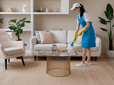 Professional house cleaner in modern Aylesbury kitchen