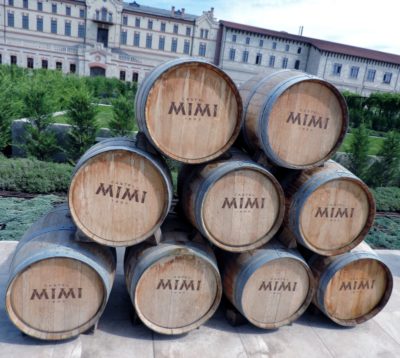Barrels in front of the lovely Castel Mimi winery in Moldova