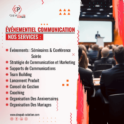 DevpubEvents – Expert en organisation d’événements au Maroc : séminaires, conférences, soirées, team building, mariages, anniversaires, avec accompagnement en communication, marketing et coaching.