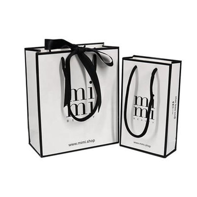 Premium Matte Laminated Paper Shopper Bags - White Brand Paper Bags with Striking Black Edge