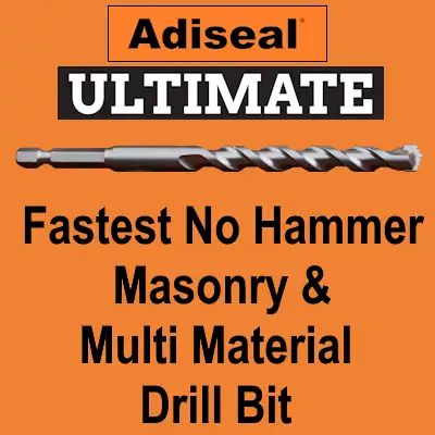 Adiseal Ultimate 4mm multi-material drill bit side profile showing hex shank and carbide tip, illustrating its fastest no hammer performance against concrete, brick, and tile.