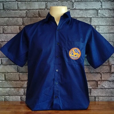 เสื้อช็อปสีน้ำเงิน ปักโลโก้กรมปกครอง