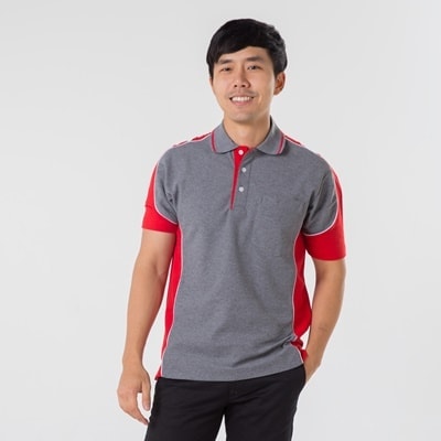 เสื้อโปโลเทาตัดต่อแดง TB Polo - Image 7