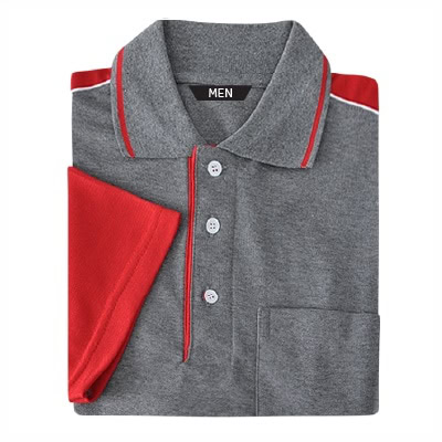 เสื้อโปโลเทาตัดต่อแดง TB Polo - Image 8