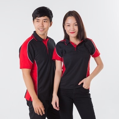 เสื้อโปโลดำตัดต่อแดง TB Polo